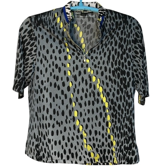 Jamie Sadock Golf Shirt Athletic Zip Up Short Sleeve Polo Gray Black Yellow XL - Picture 1 of 4